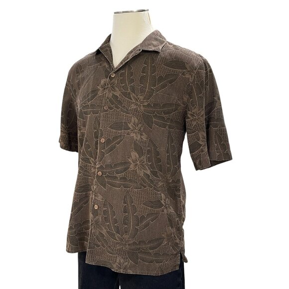 Pussers West Indies Brown Floral Silk Cotton Shirt Medium Hawaiian Camp Collar - Picture 8 of 10